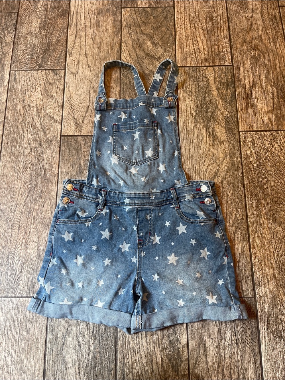 Cat & Jack Star Print Denim Shortalls - Blue with White Stars
